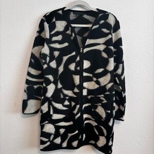 Parkhurst women L Aline coat Black White Wool Blend Abstract Classic Modern